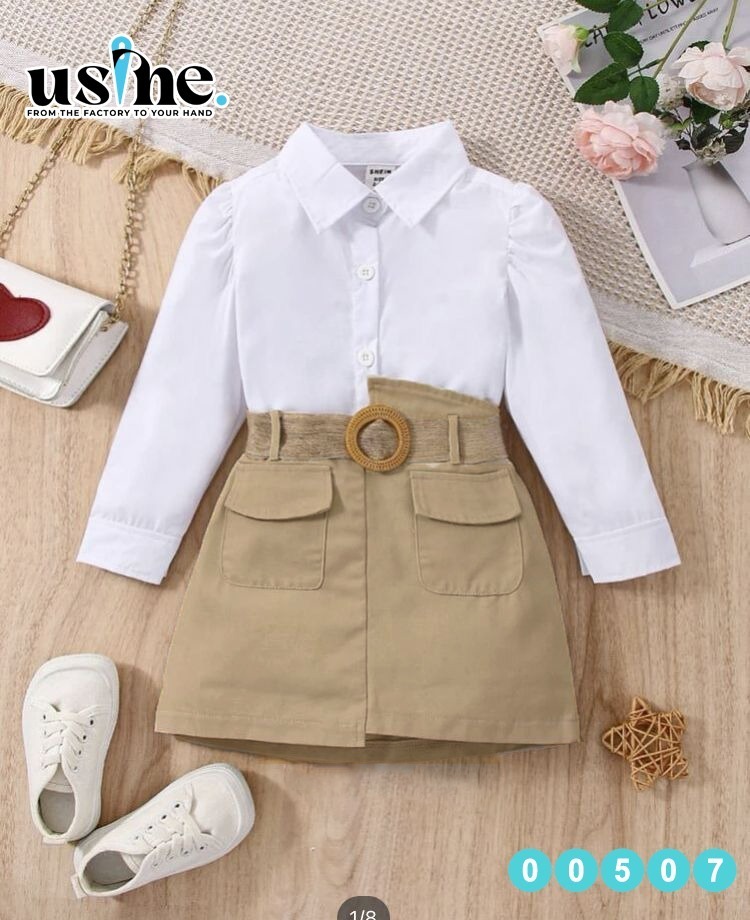 00507 طقم اطفال مكون من شميز وجيبة بيج