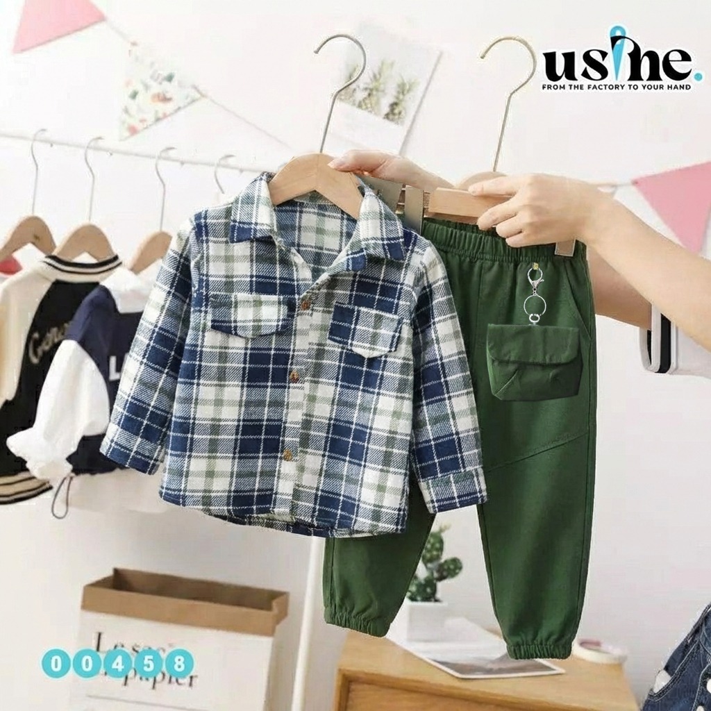 00458 طقم اطفال زيتى كاروهات