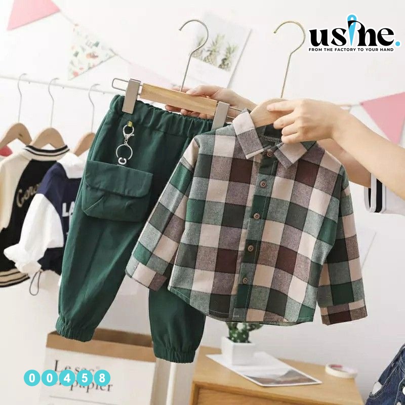 00458 طقم اطفال زيتى كاروهات