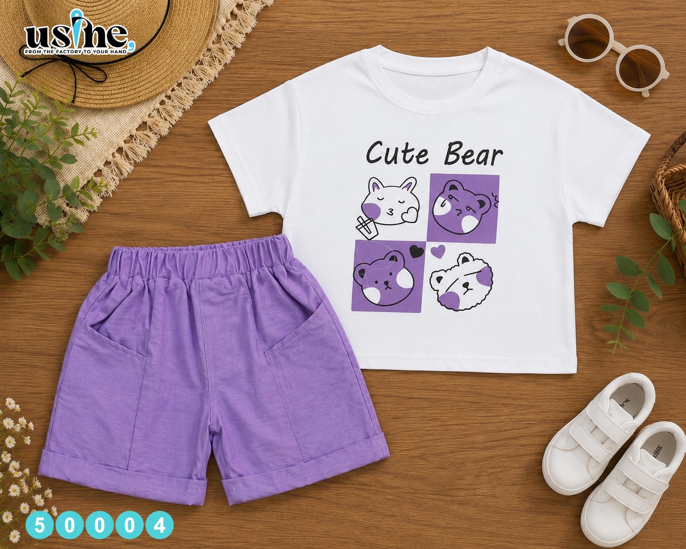 50004 طقم بناتي تيشيرت و شورت موف CUTE BEAR